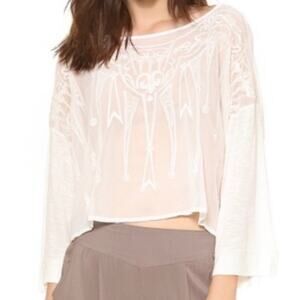NWT / Free People Embroidered Bell Sleeve Blouse / sz M